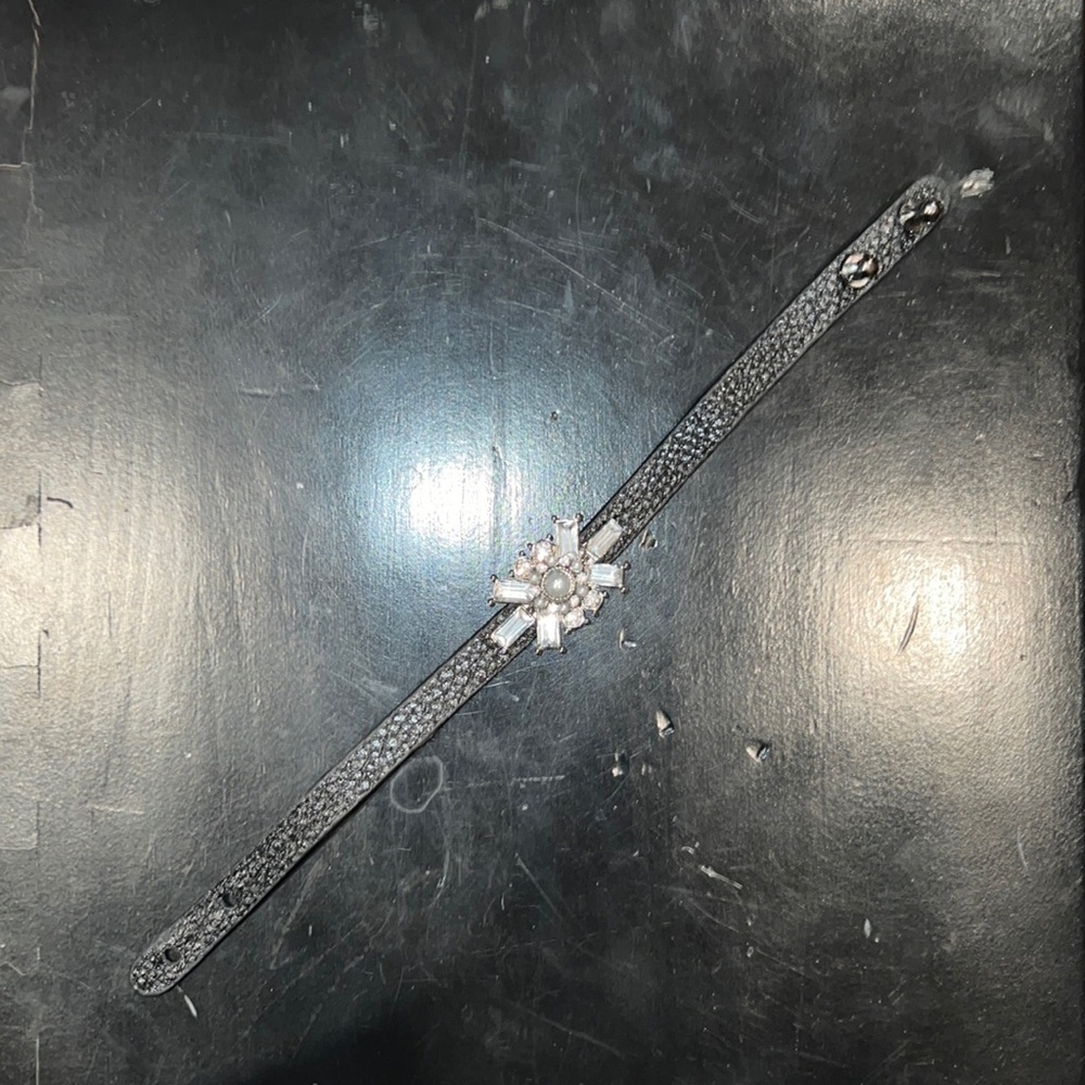 BKE-Leather Thin Strapped Cuff with Rhinestones
